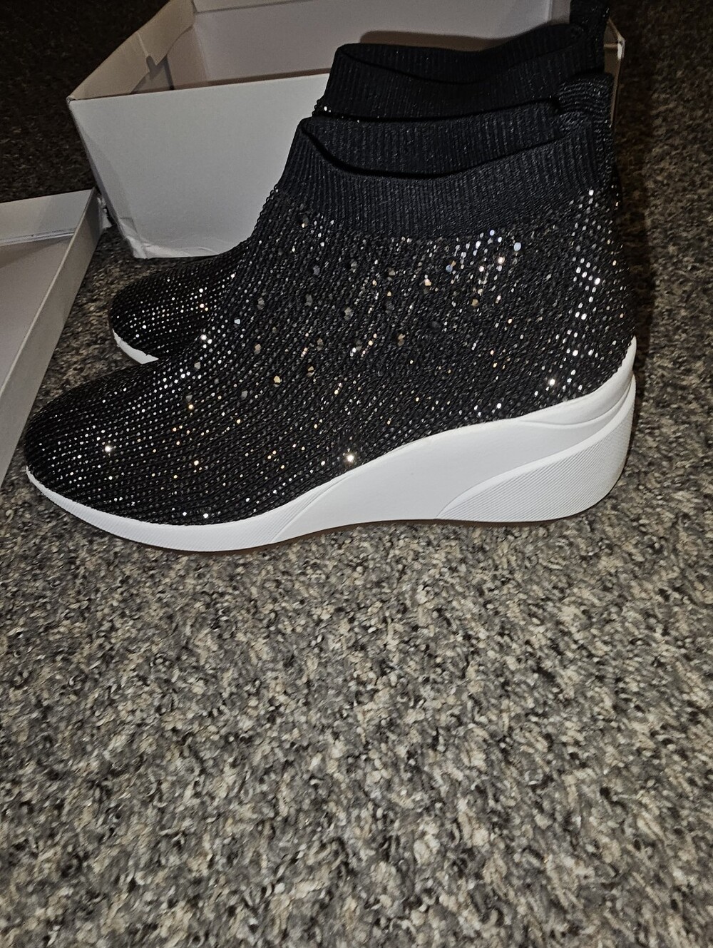 Alex Marie Black Sparkle Knit Wedge Sneaker Boot